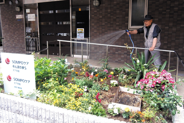 岩田さまのお手入れのおかげで、彩りのある花壇となっています。